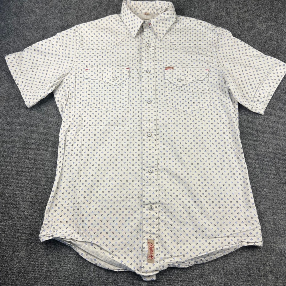 Rafter C Cowboy Collection Mens White Geometric Pearl Snap Western Shirt Medium